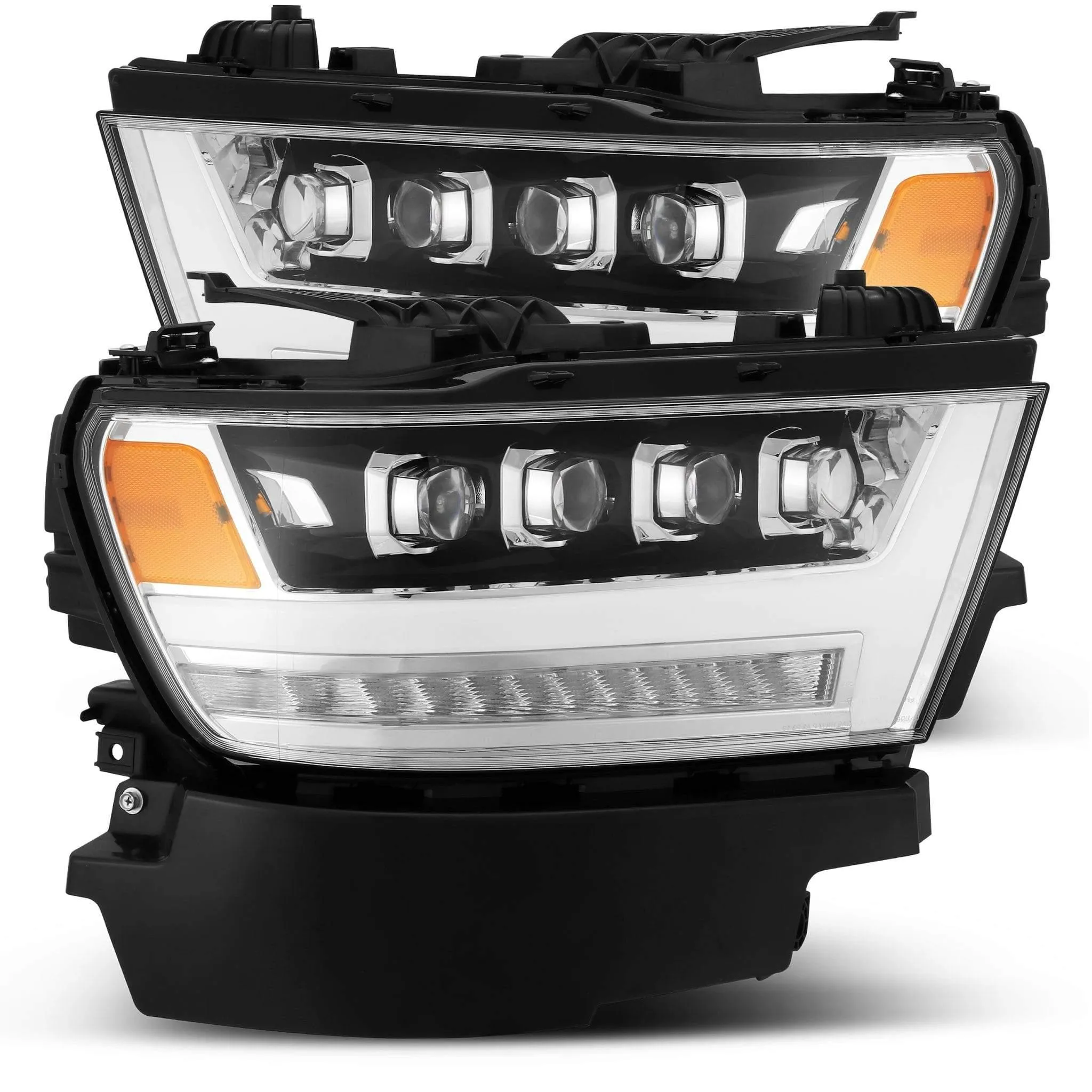 AlphaRex Quad 3D LED Projector Headlights Ram 1500 2019-2022 [Nova Series - Sequential Signal] Jet Black / Black / Chrome - Image 5